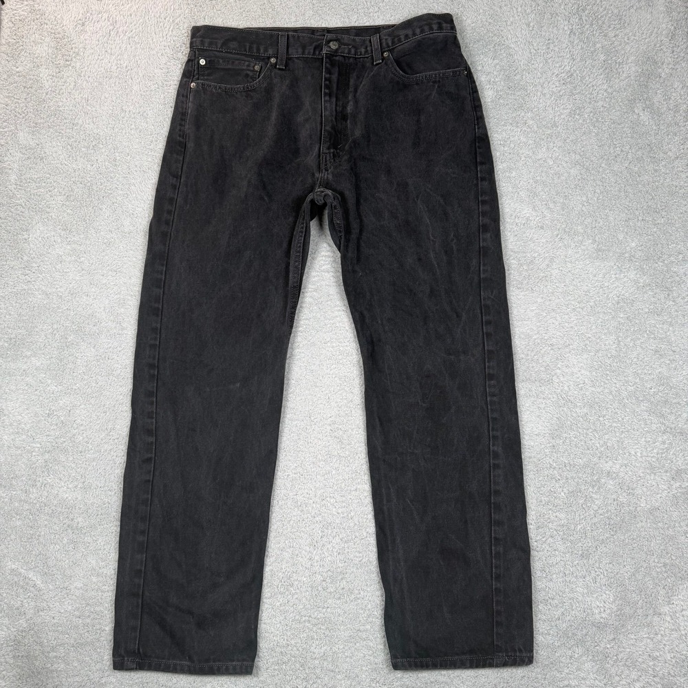 Levis 505 Mens Regular Fit Straight Leg Black Denim Jeans 38x32 PC9-00505-0260